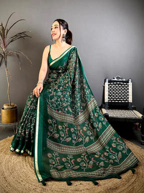 Green Soft Kota Doriya Satin Border Saree