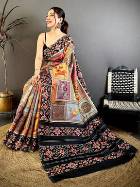 Stylish Tussar Kalamkari Patola Print Saree