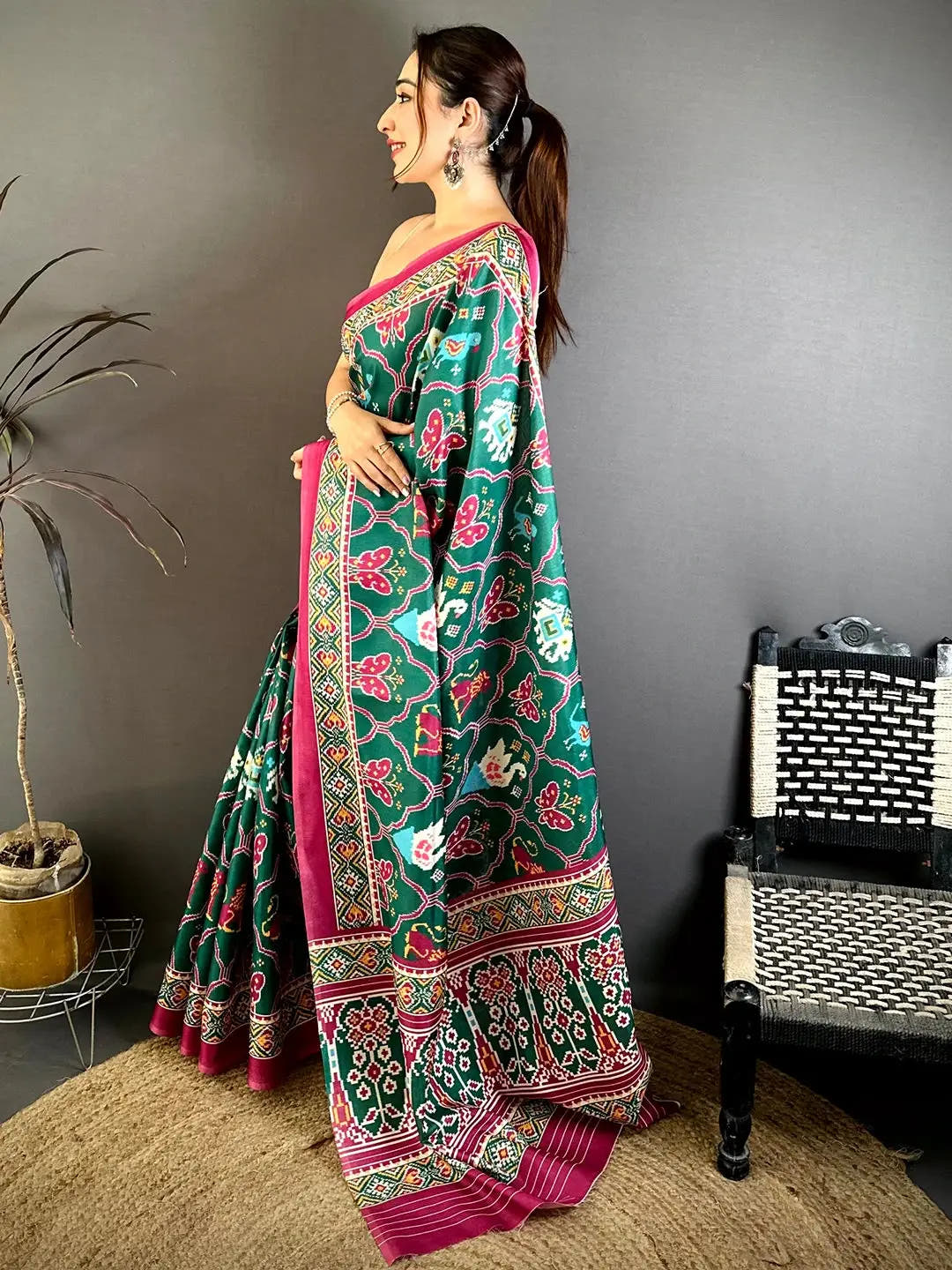 Elegant Green Patola Print Tussar Saree