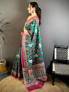 Elegant Green Patola Print Tussar Saree