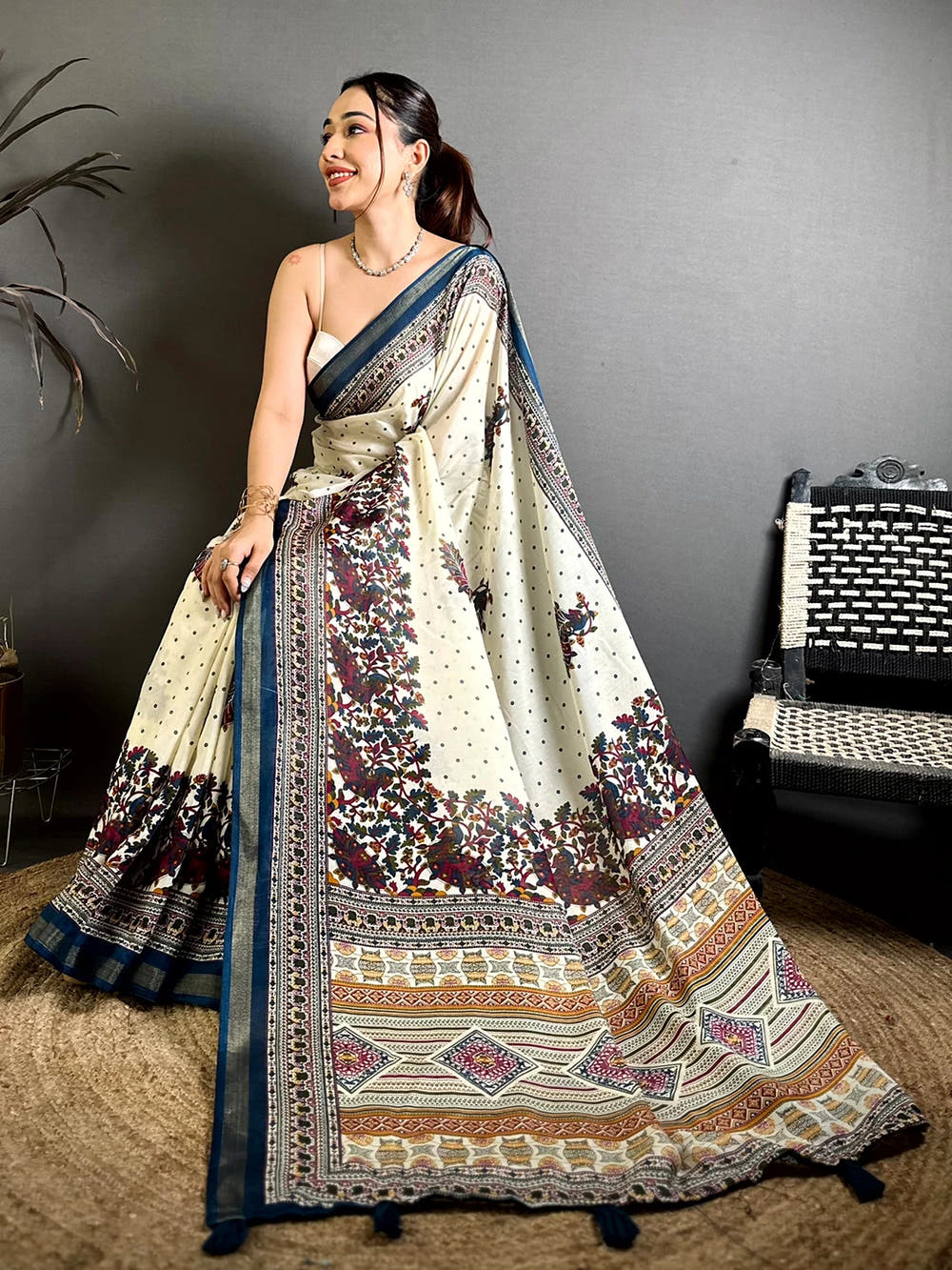 Stylish Mul Cotton Kalamkari Print Saree