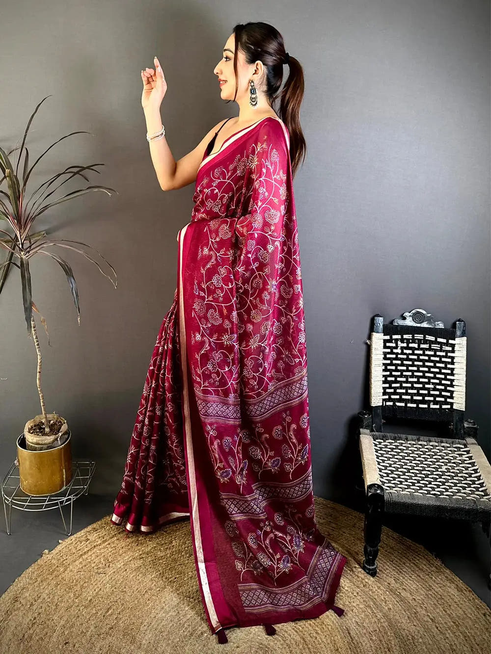 Wine Soft Kota Doriya Satin Border Saree