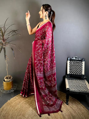 Wine Soft Kota Doriya Satin Border Saree