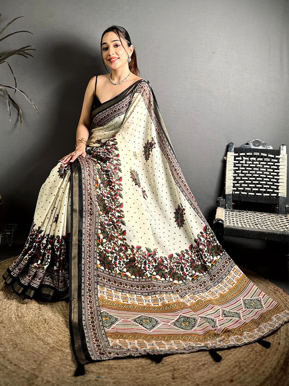 Vibrant Mul Cotton Kalamkari Print Saree