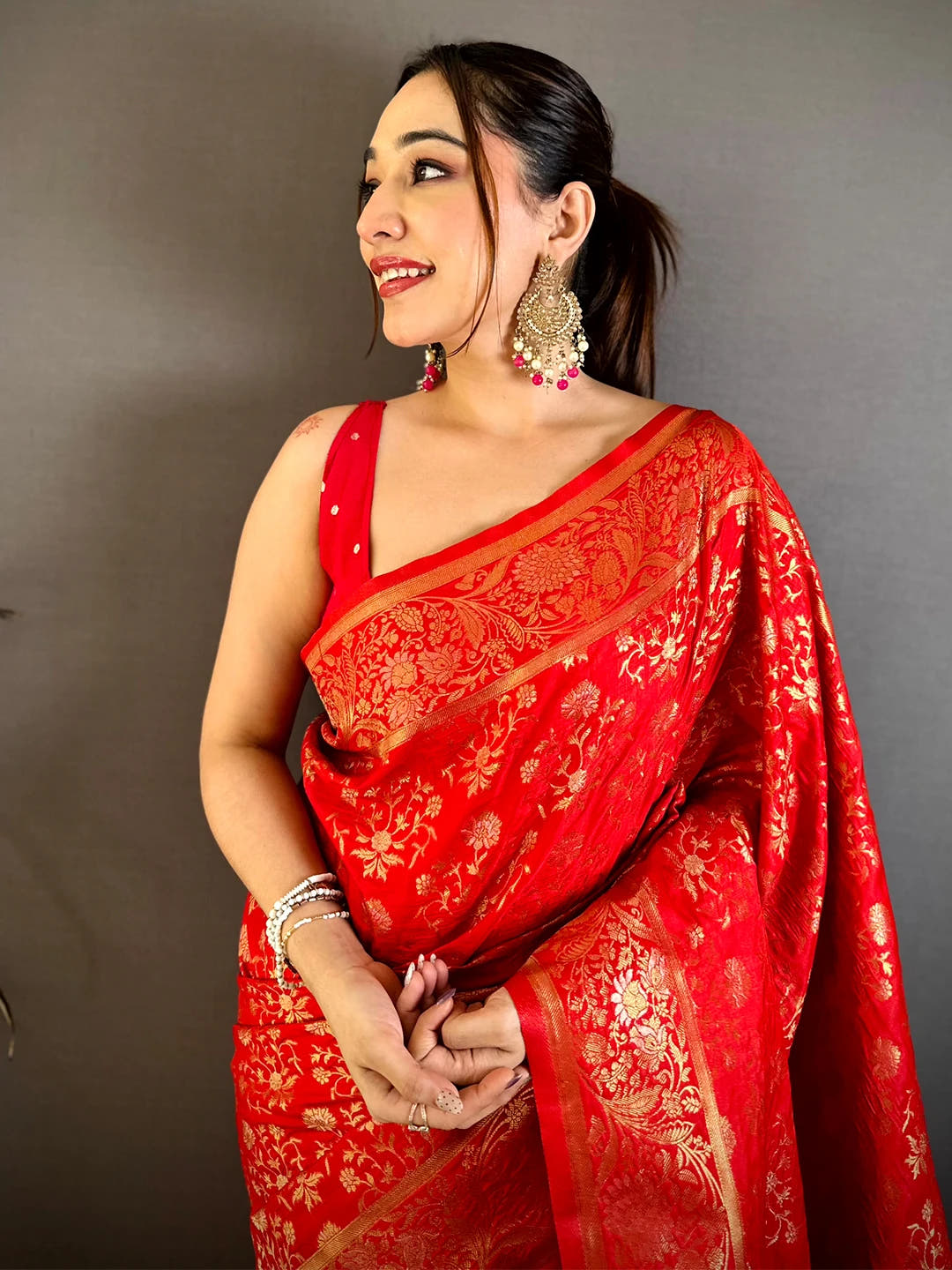 Exclusive Bright Red Suhaag Soft Silk Saree