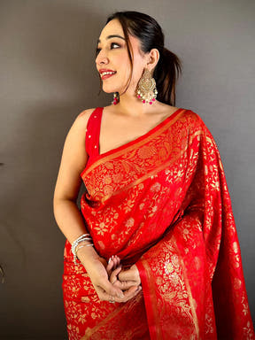 Exclusive Bright Red Suhaag Soft Silk Saree