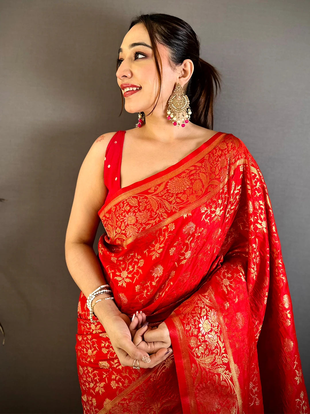 Exclusive Bright Red Suhaag Soft Silk Saree