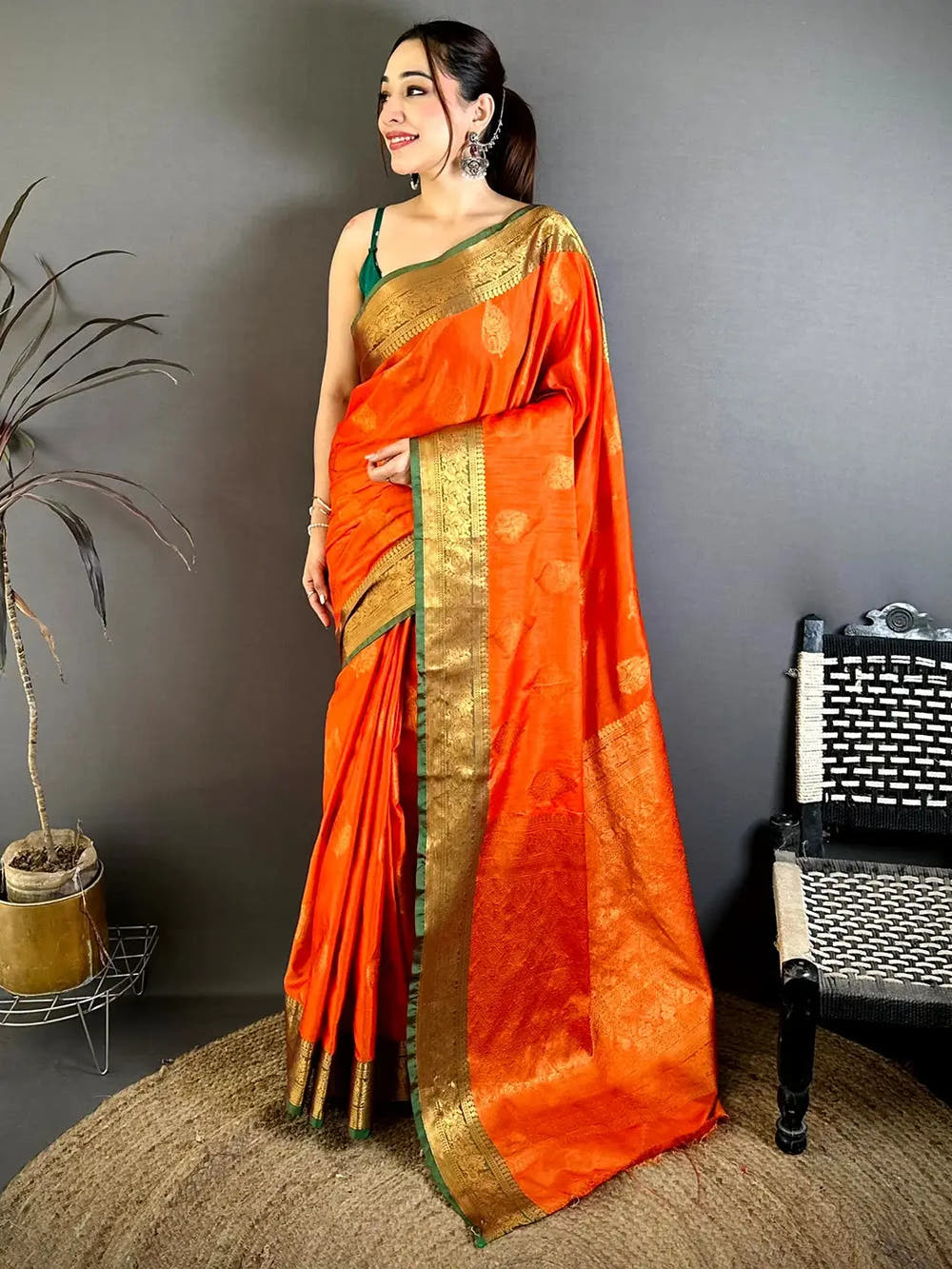 Regal Katan Tussar Feel Zari Border Saree