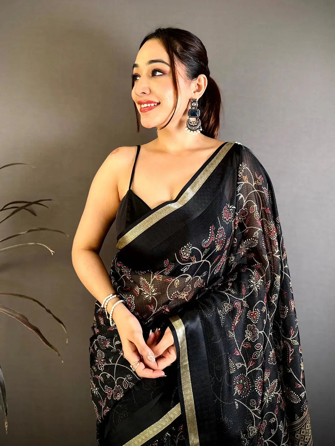 Black Soft Kota Doriya Satin Border Saree