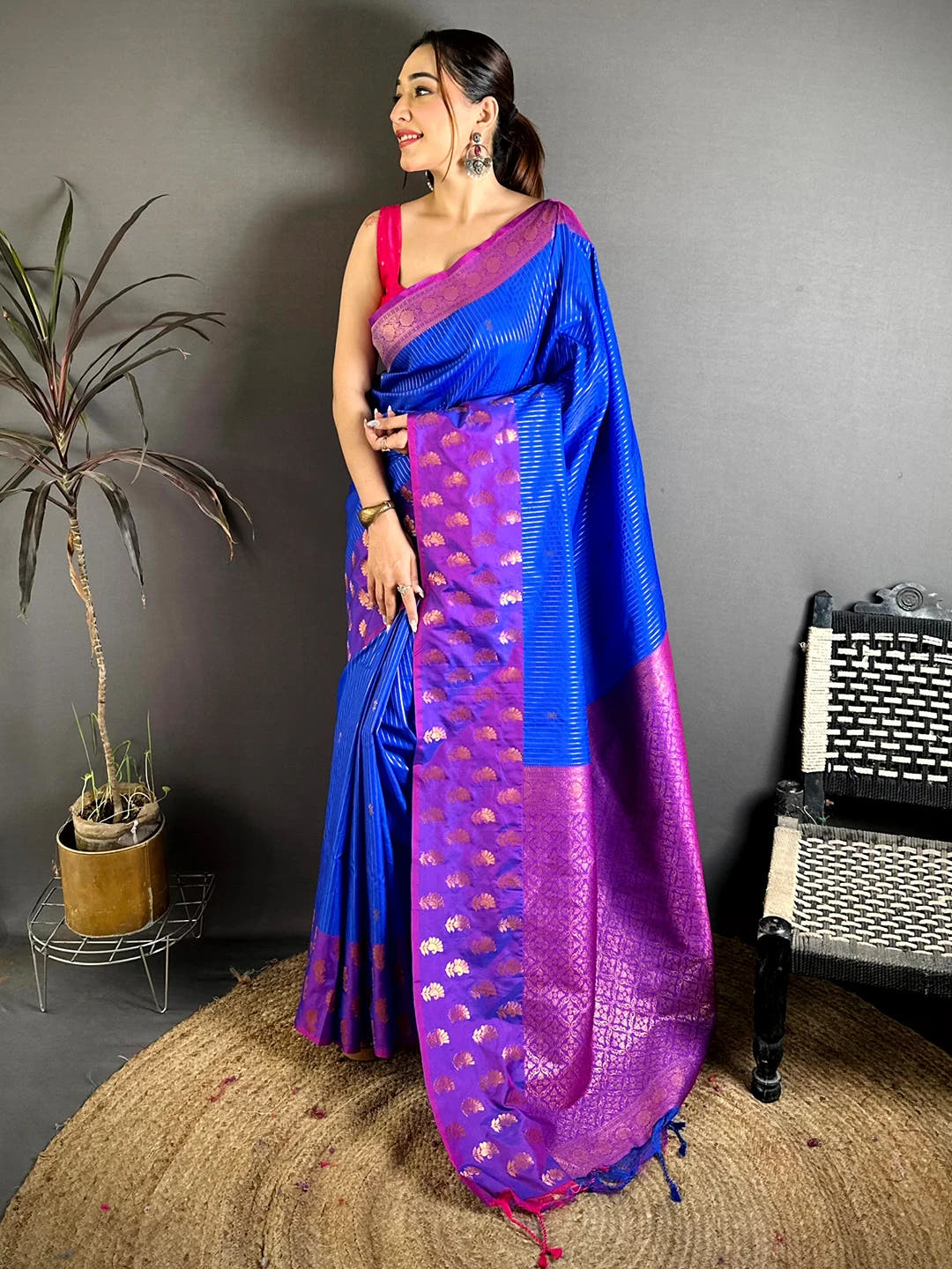 Exclusive Royal Blue Silk Mango Zari Butti Saree