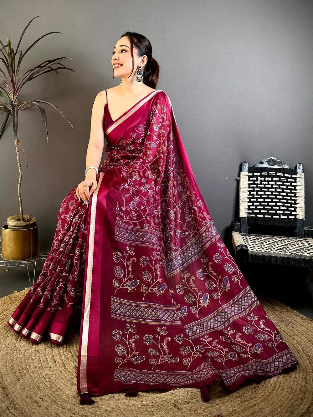 Wine Soft Kota Doriya Satin Border Saree
