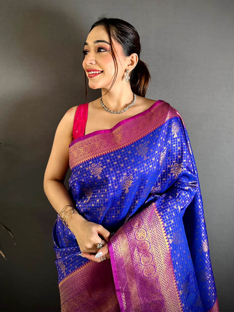 Royal Blue Soft Silk Kanchi Border Saree