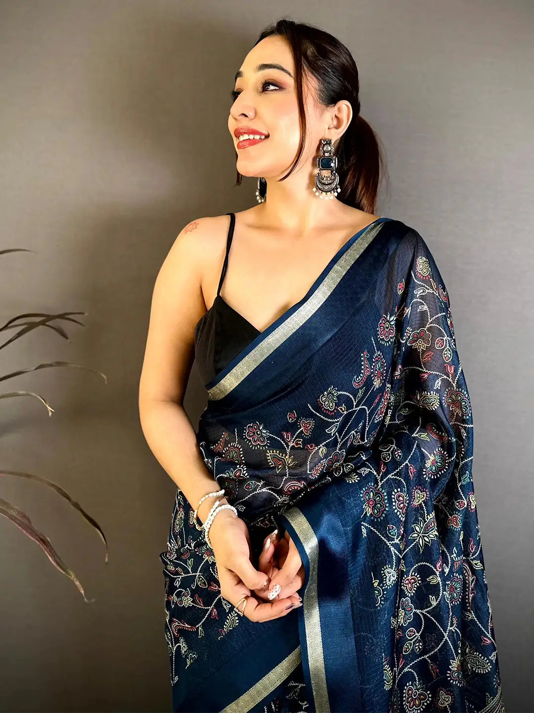 Navy Soft Kota Doriya Satin Border Saree
