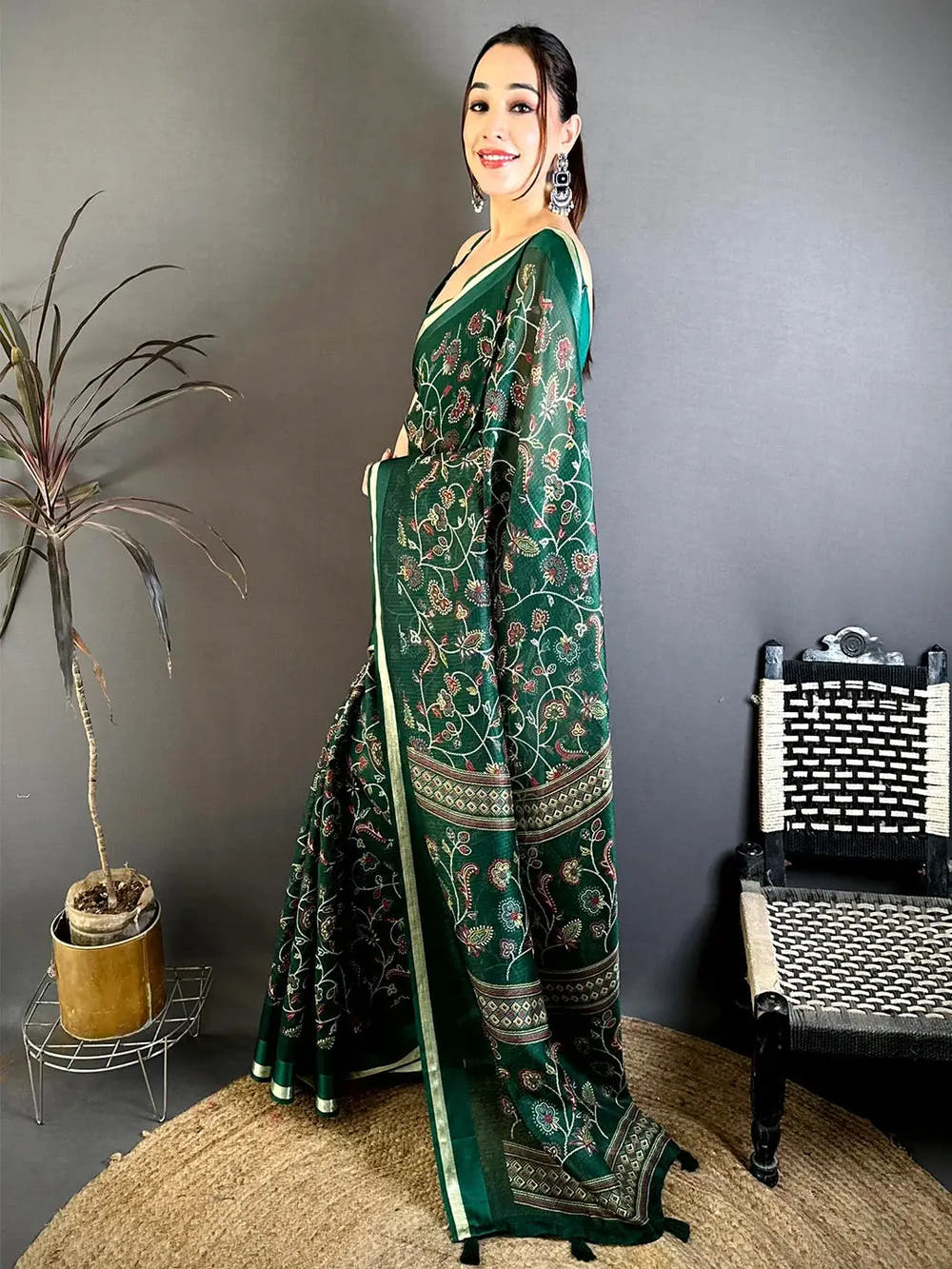 Green Soft Kota Doriya Satin Border Saree