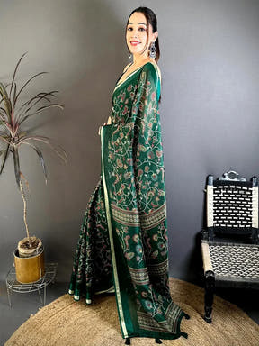 Green Soft Kota Doriya Satin Border Saree