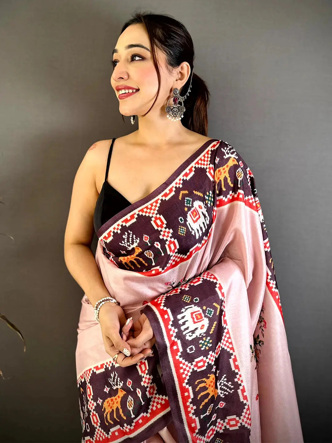 Elegant Bird Motif Patola Tussar Saree