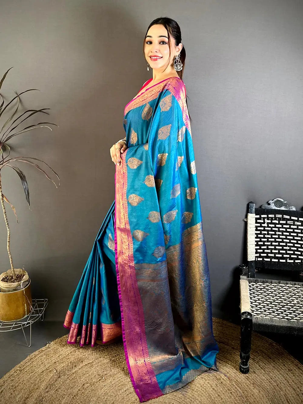 Classic Katan Tussar Feel Zari Border Saree