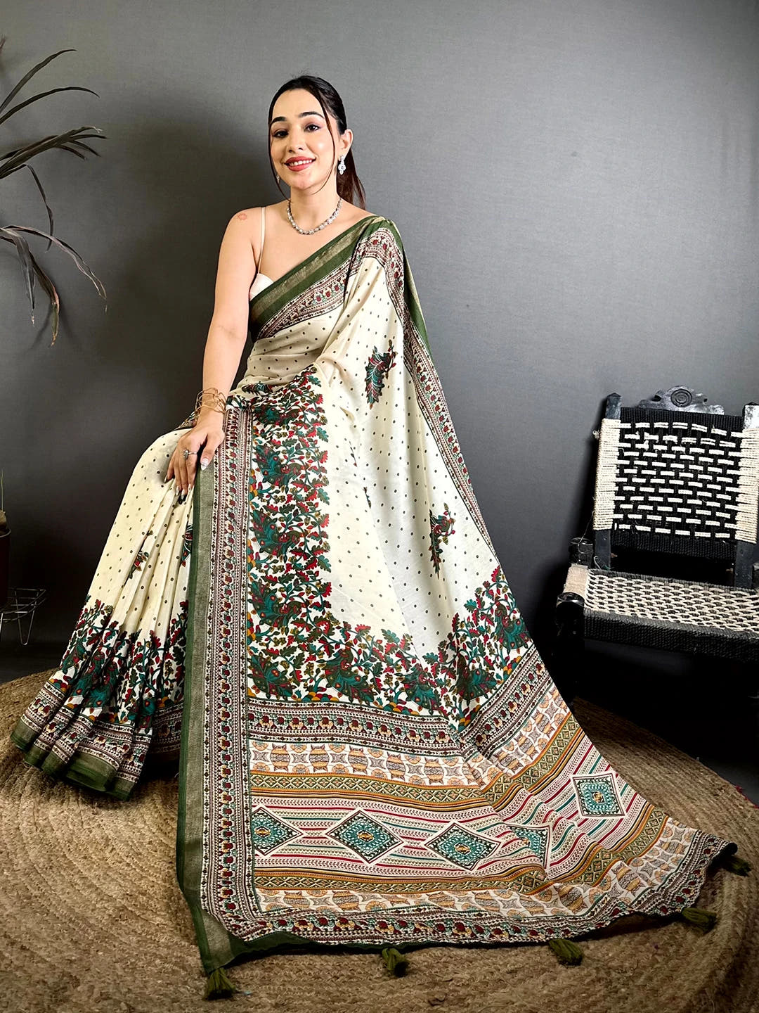 Elegant Mul Cotton Kalamkari Print Saree