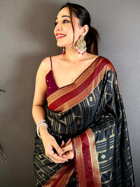 Black Soft Silk Maroon Gadwal Border Saree