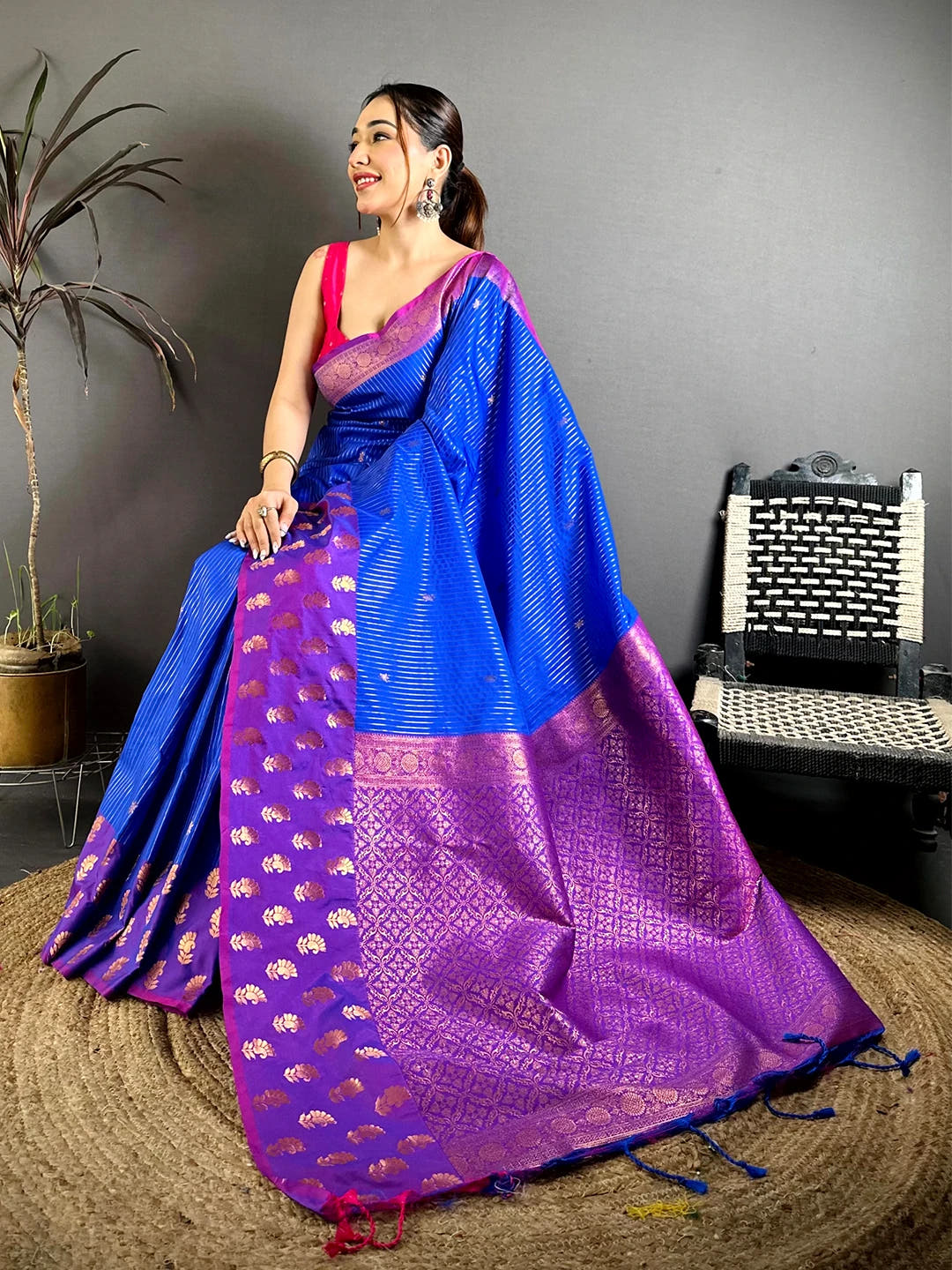 Exclusive Royal Blue Silk Mango Zari Butti Saree