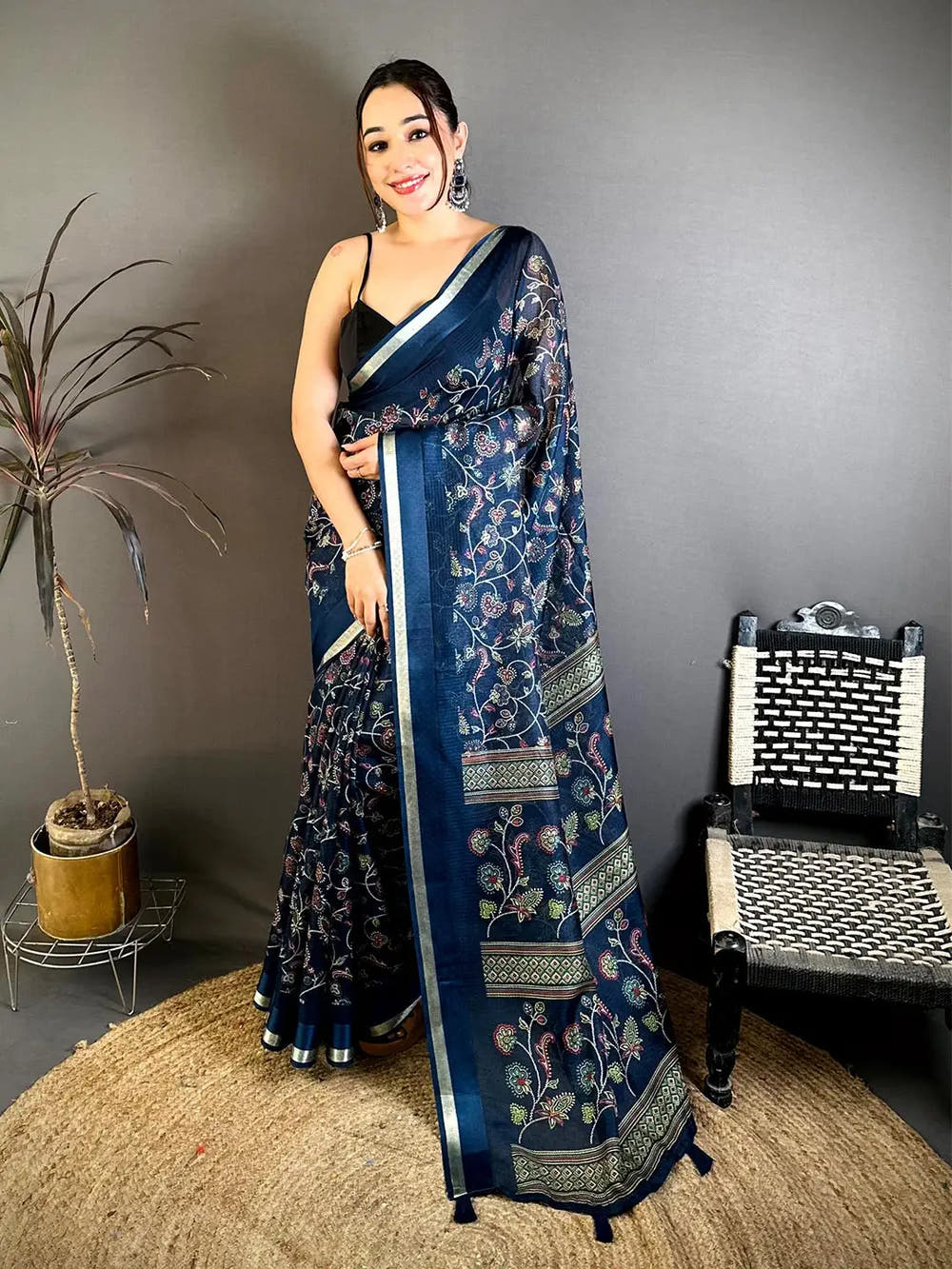 Navy Soft Kota Doriya Satin Border Saree
