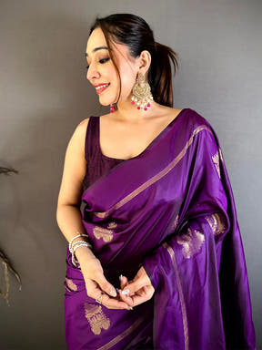 Elegant Purple Zari Butta Soft Silk Saree
