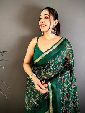 Green Soft Kota Doriya Satin Border Saree