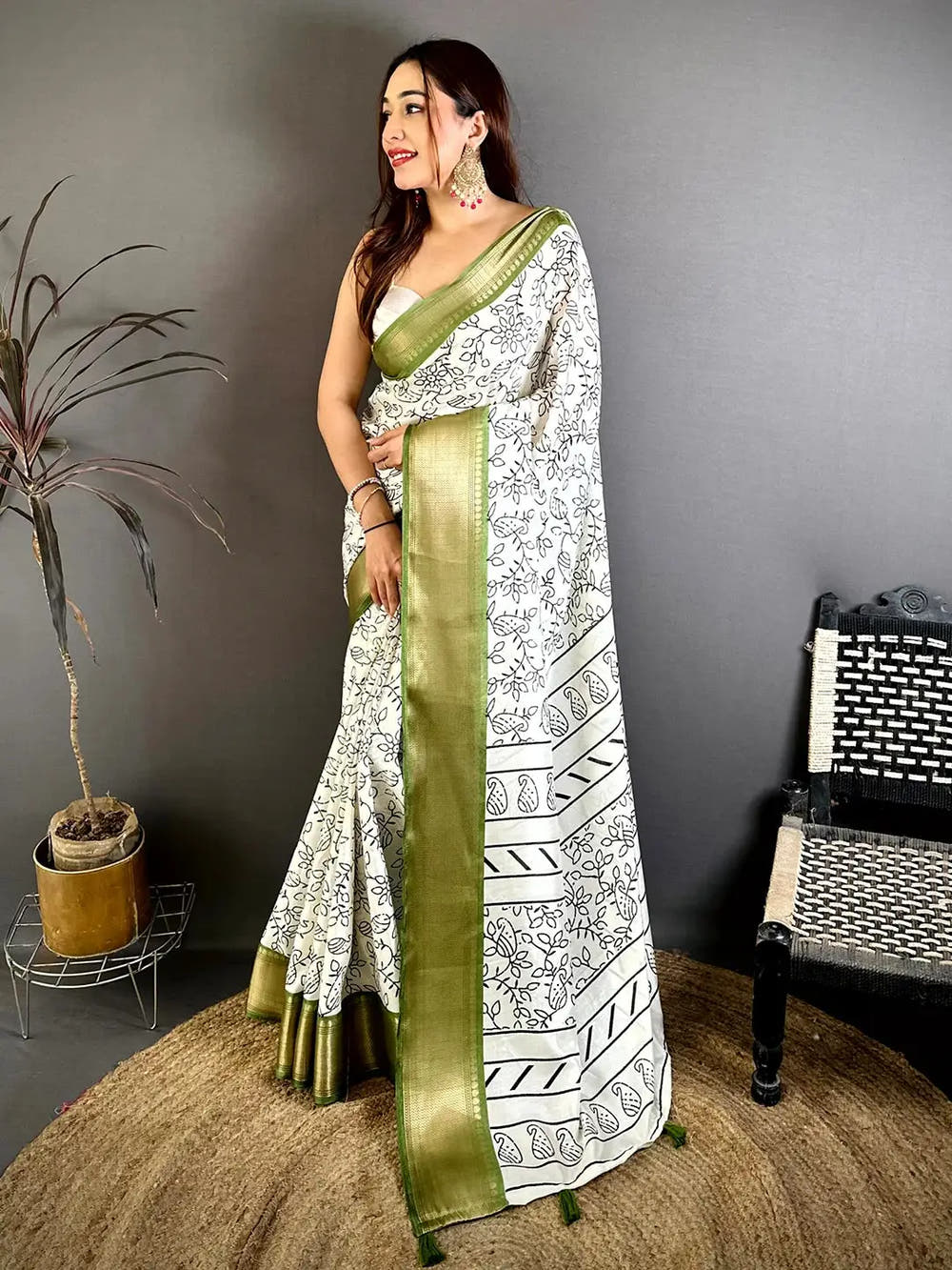 Radiant Soft Dola Silk Black Ink Kalamkari Saree