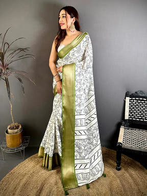 Radiant Soft Dola Silk Black Ink Kalamkari Saree