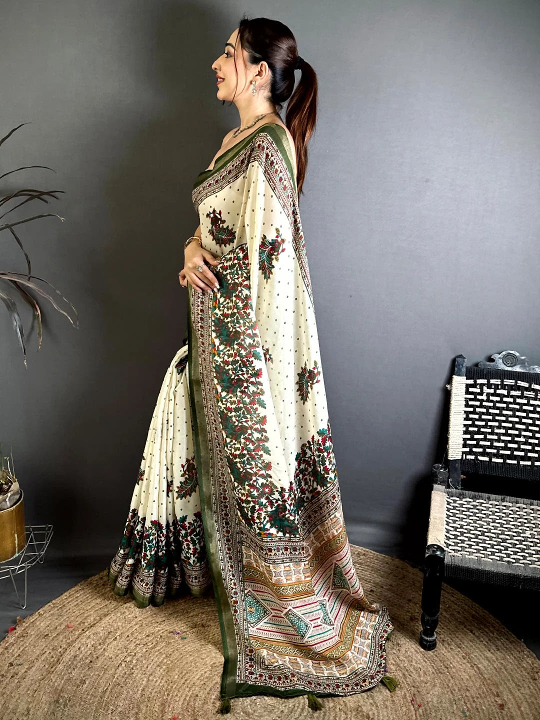 Elegant Mul Cotton Kalamkari Print Saree