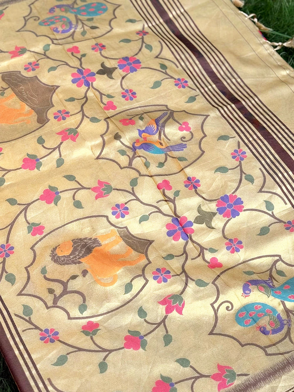 Regal Cream Soft Silk Paithani Pallu Saree