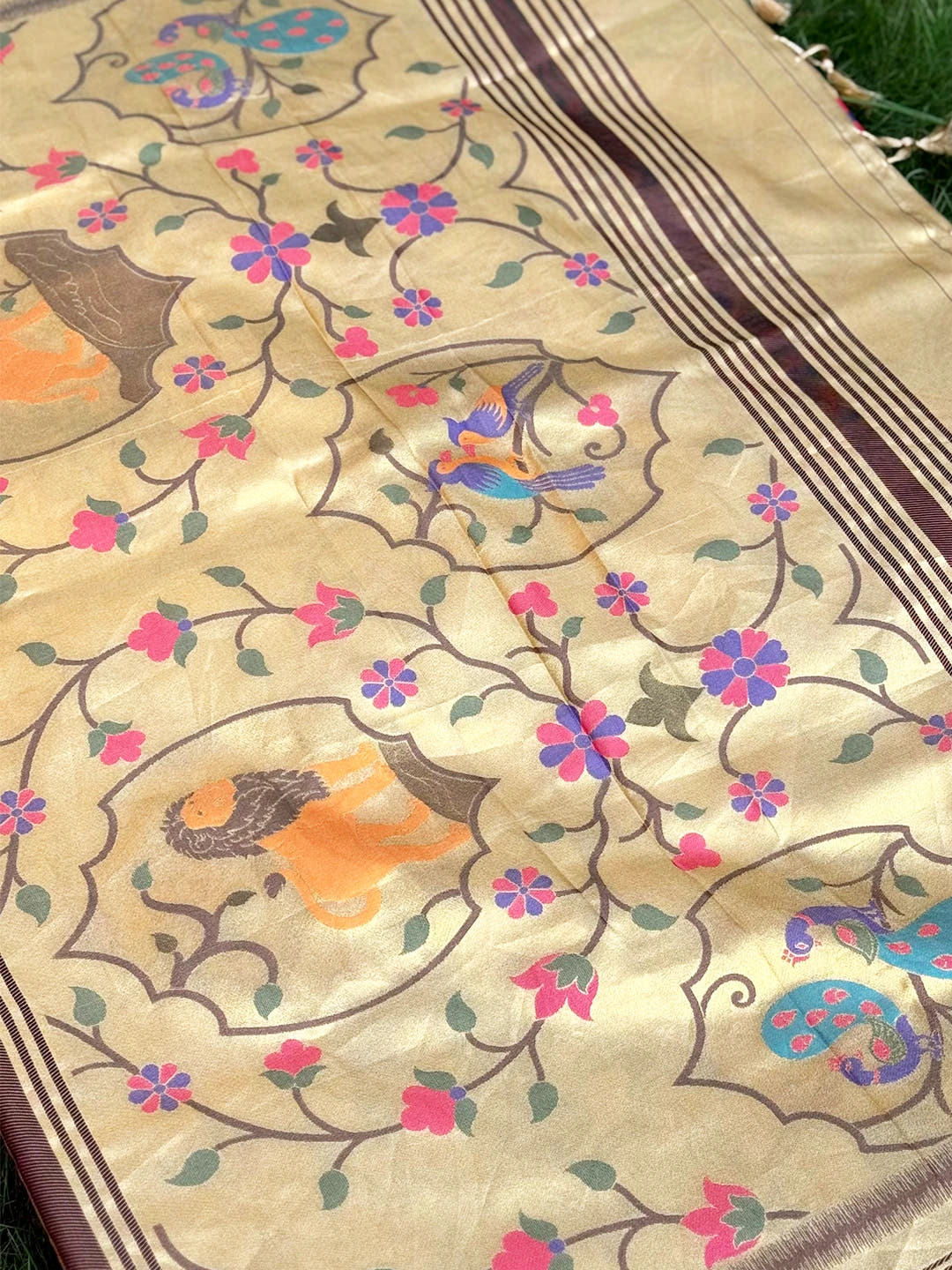 Regal Cream Soft Silk Paithani Pallu Saree