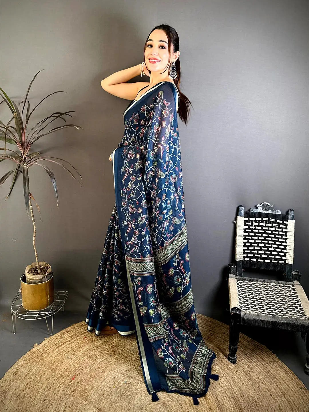 Navy Soft Kota Doriya Satin Border Saree