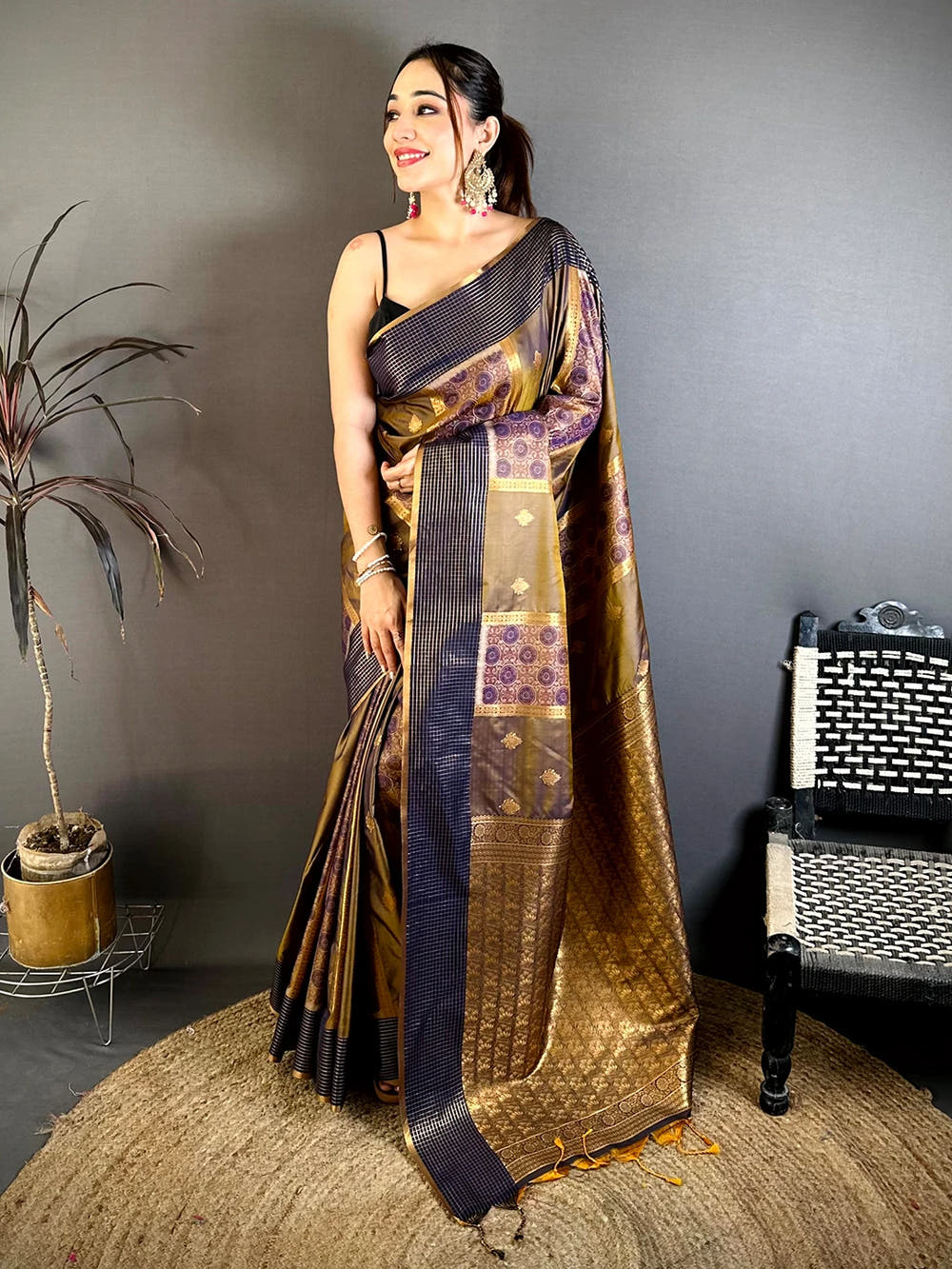 Opulent Gold Pochampally Weaving Soft Silk Saree