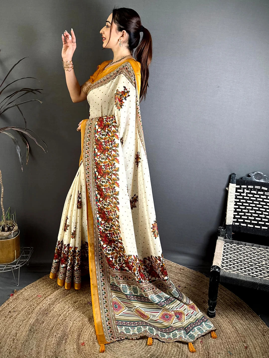 Classic Mul Cotton Kalamkari Print Saree