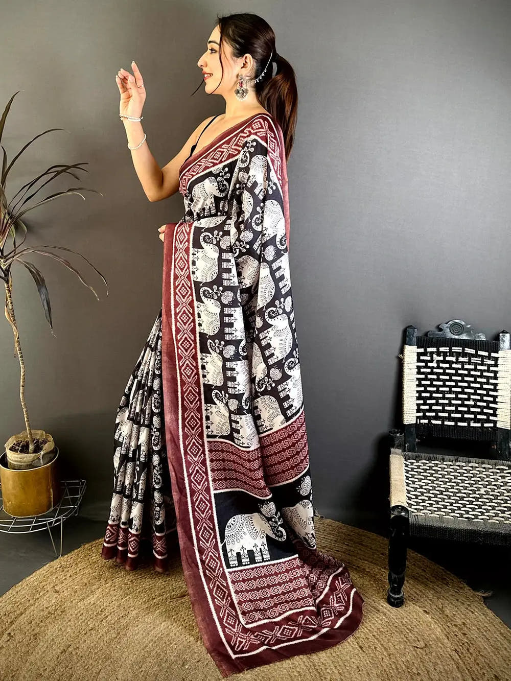 Radiance Elephant Motif Tussar Saree