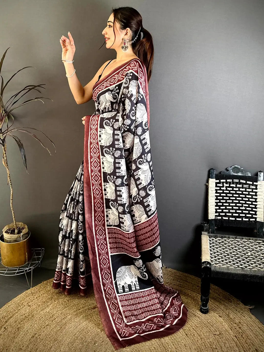 Radiance Elephant Motif Tussar Saree