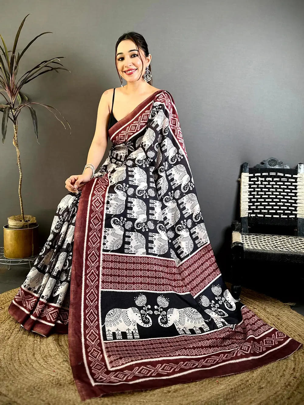 Radiance Elephant Motif Tussar Saree