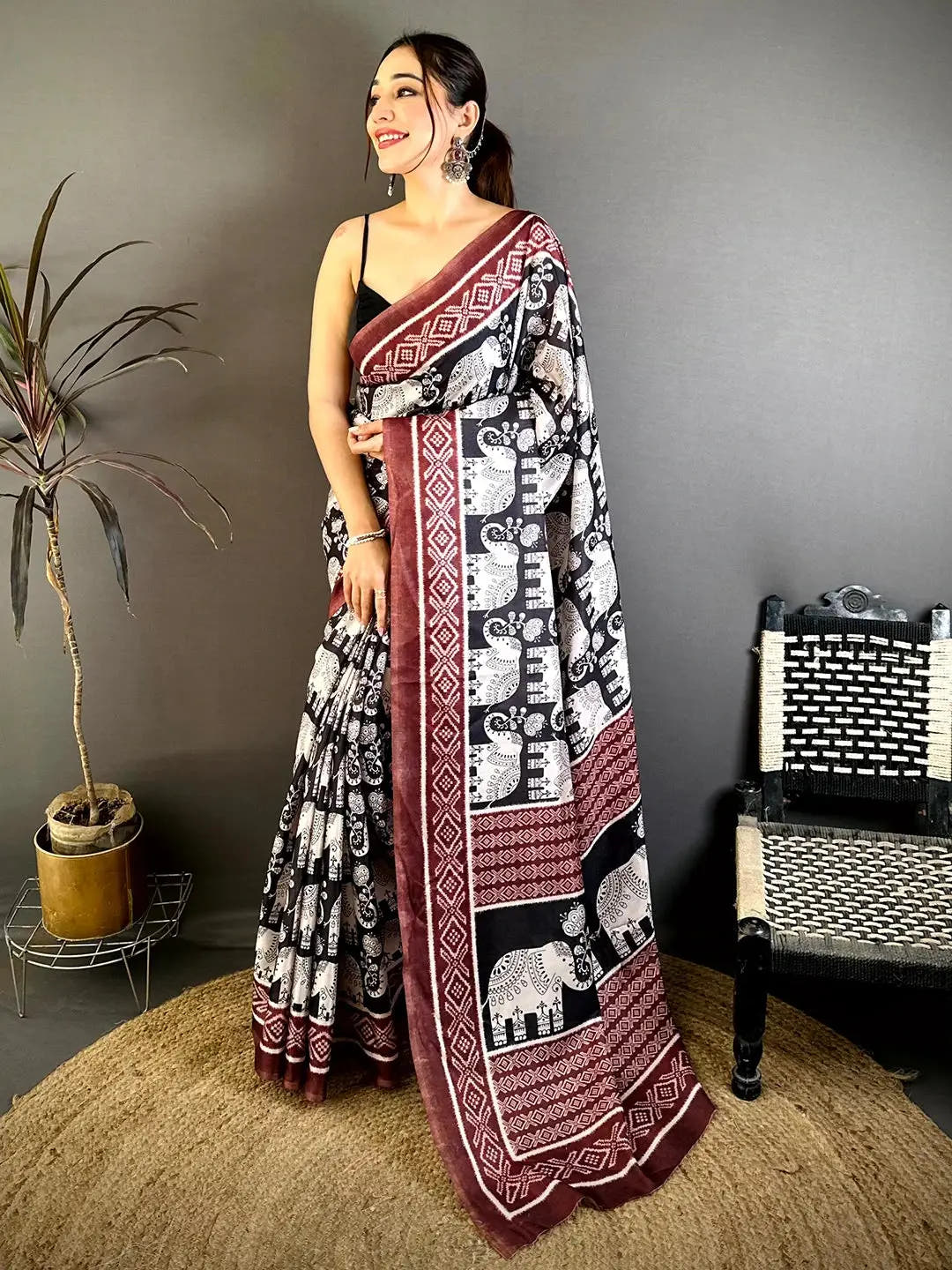 Radiance Elephant Motif Tussar Saree