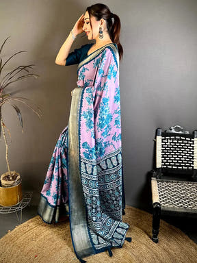 Radiant Lavender Floral Print Soft Dola Saree