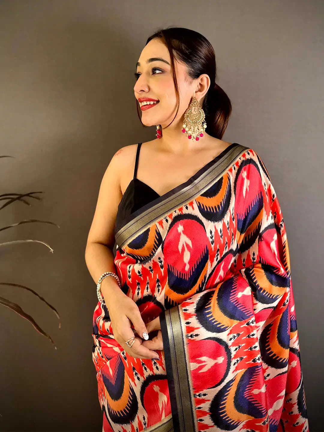 Radiant Red Soft Silk Ikkat Lakda Patta Saree