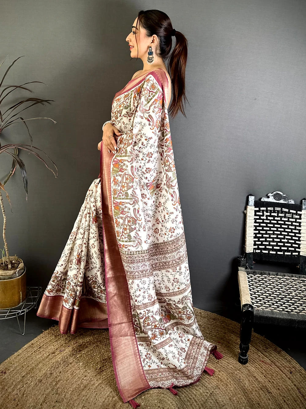 Radiant Soft Dola Madhubani Print Saree
