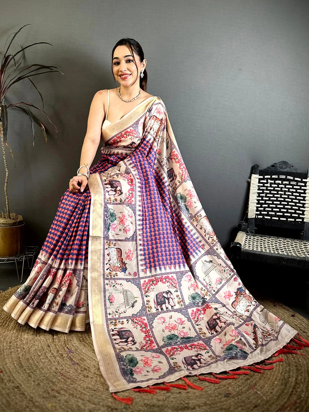 Radiant Soft Silk Checks Pichwai Print Saree - view 3