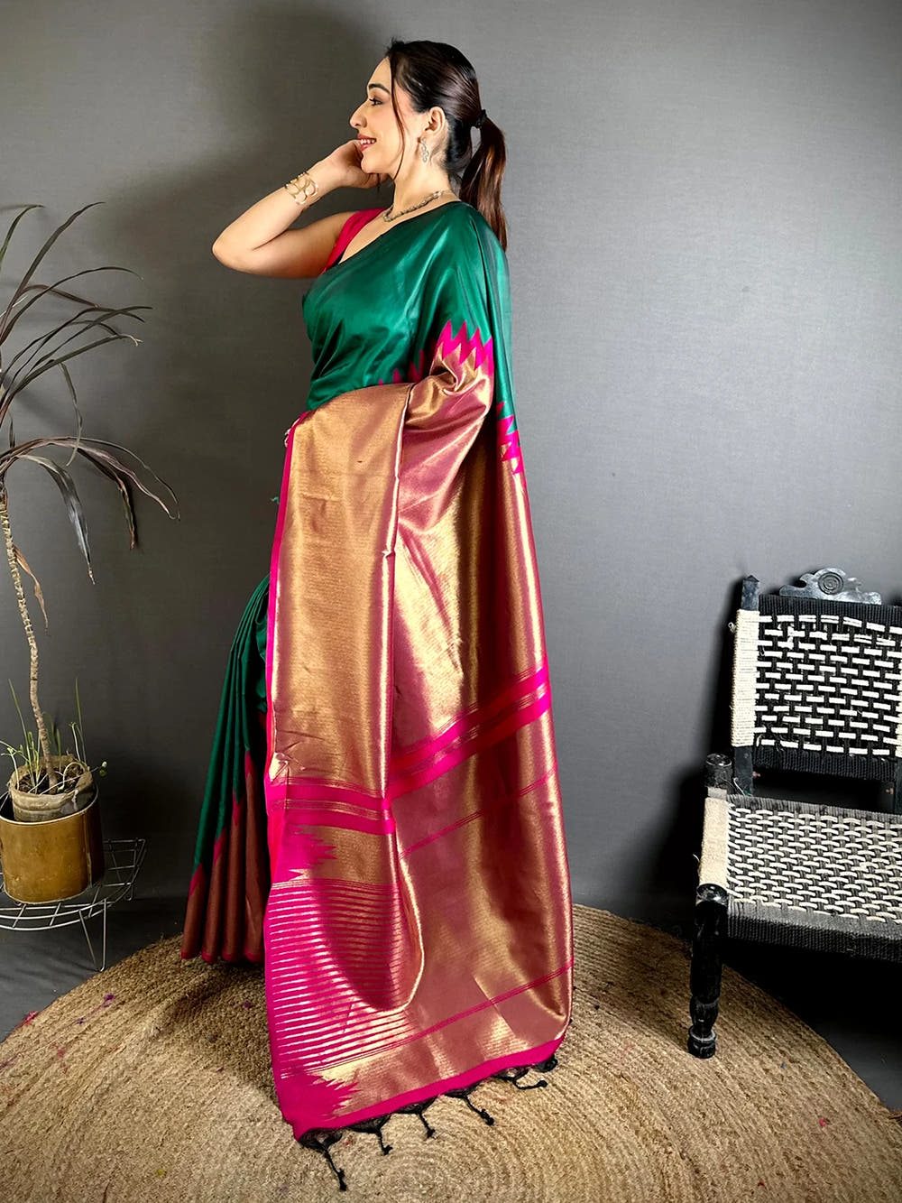 Radiant Soft Silk Woven Temple Saree - view 2