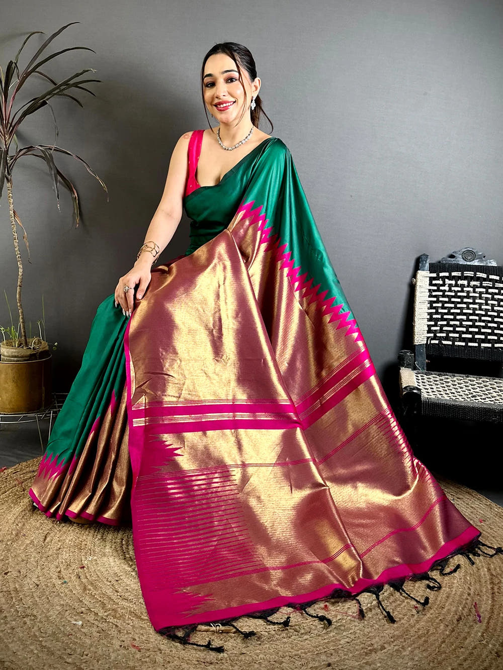 Radiant Soft Silk Woven Temple Saree