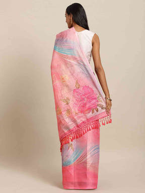 Pink Colour Maheshwari Floral Printed Saree With Zari Border