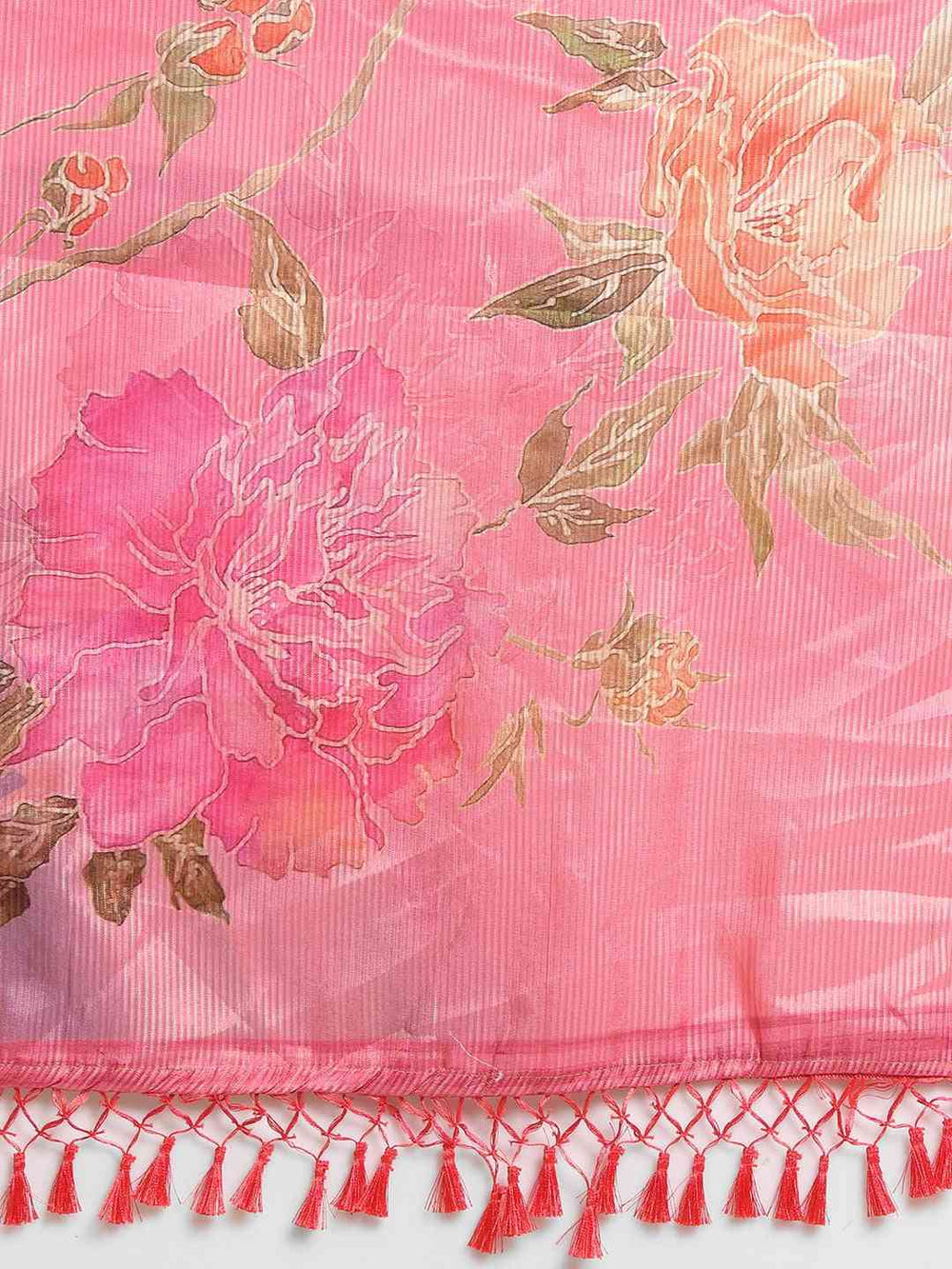 Pink Colour Maheshwari Floral Printed Saree With Zari Border