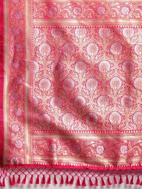  Pure Banarasi Zari Silk Saree With Ethnic Motifs Work