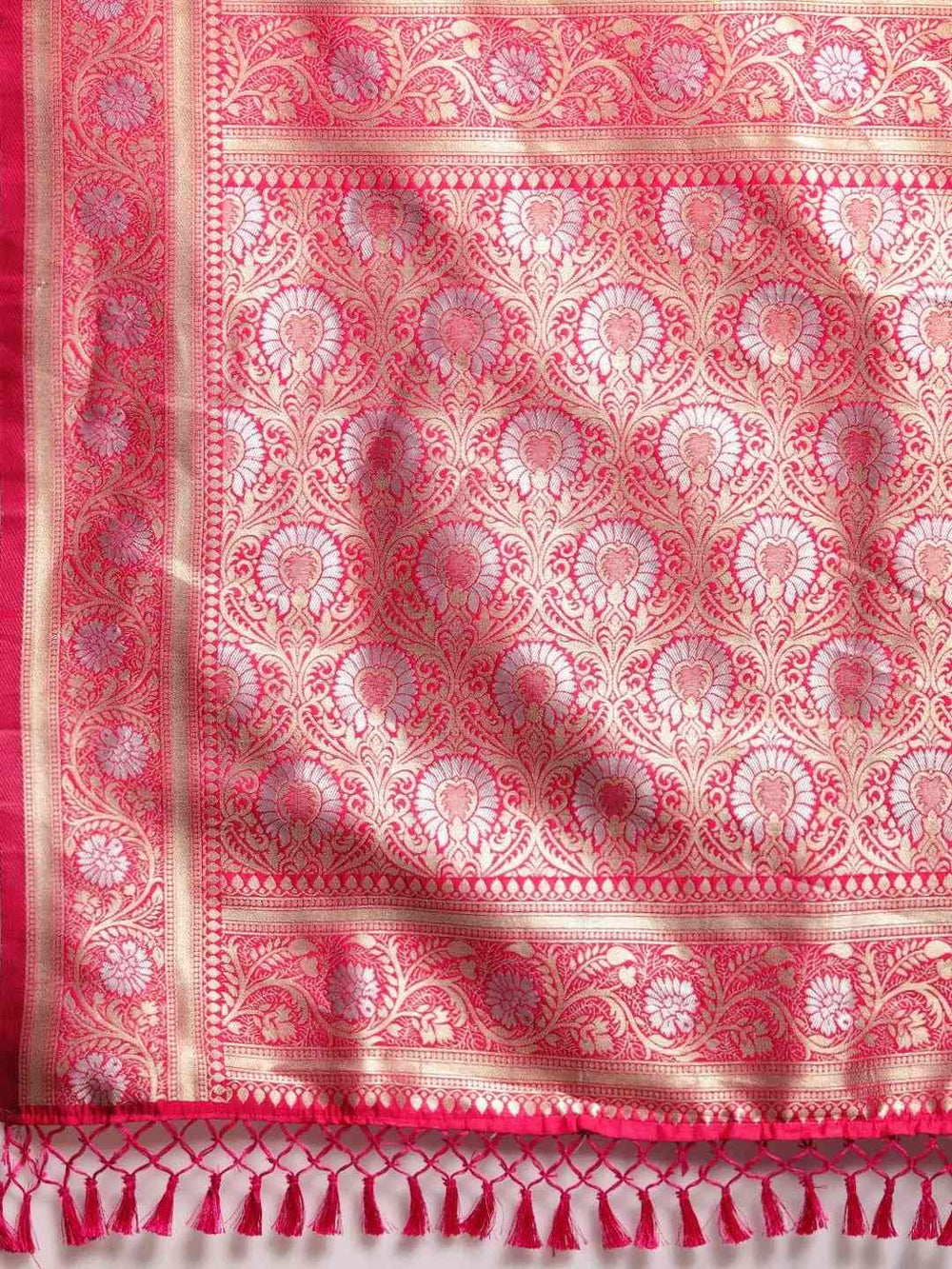  Pure Banarasi Zari Silk Saree With Ethnic Motifs Work