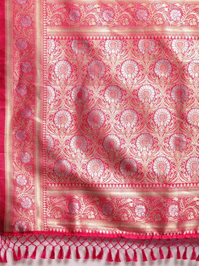  Pure Banarasi Zari Silk Saree With Ethnic Motifs Work